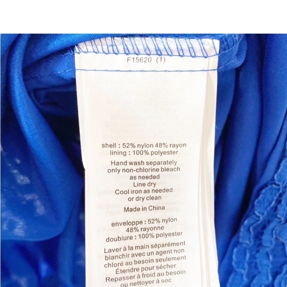 DAVID’S BRIDAL Floral Lace Ruched Dress Horizon Blue Bridesmaid Cocktail - Picture 3 of 11